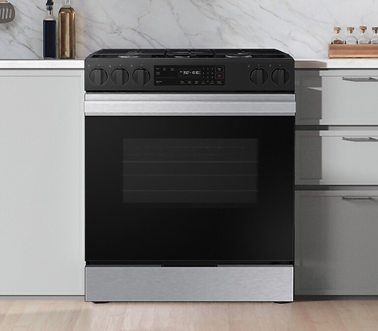 Samsung Matte Black Steel Slide-In Gas Range with Bespoke design Samsung Matte Black Steel Slide-In Gas Range with Bespoke design