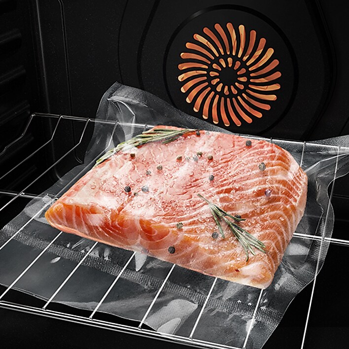 Gourmet cooking results at home Samsung White Glass Slide-In Induction Range with Air Sous Vide