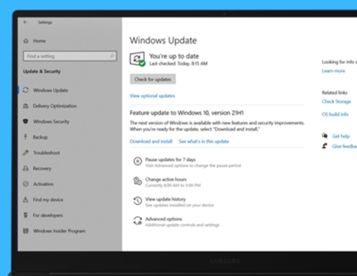Windows Update menu on Samsung PC Windows Update menu on Samsung PC