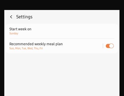 Meal Planner setting screen on Family Hub 8.0 Meal Planner setting screen on Family Hub 8.0