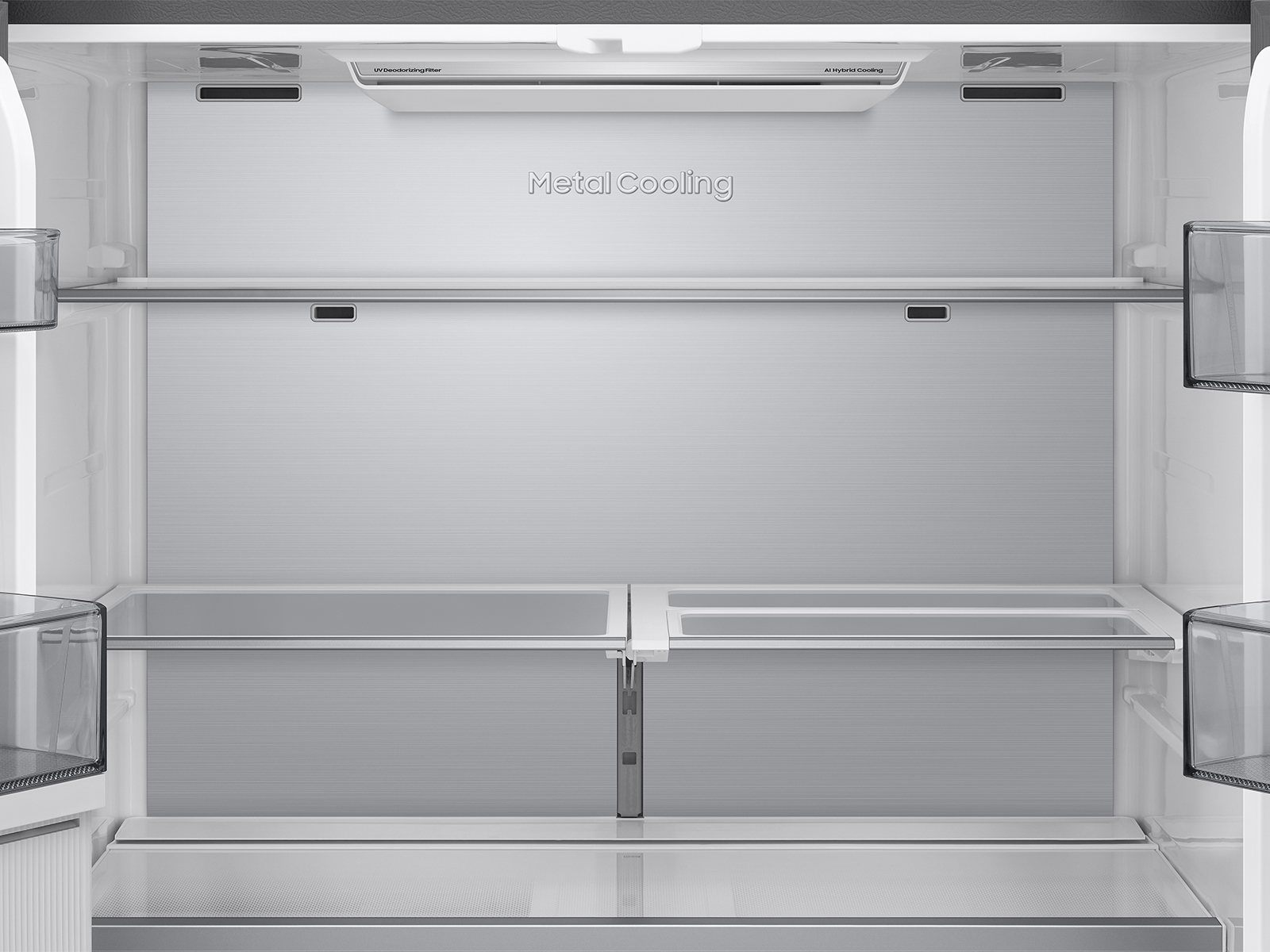 Thumbnail image of Bespoke 23 cu. ft. Counter Depth 4-Door French Door Refrigerator with AI Hybrid Cooling & Beverage Center™ in Stainless Steel