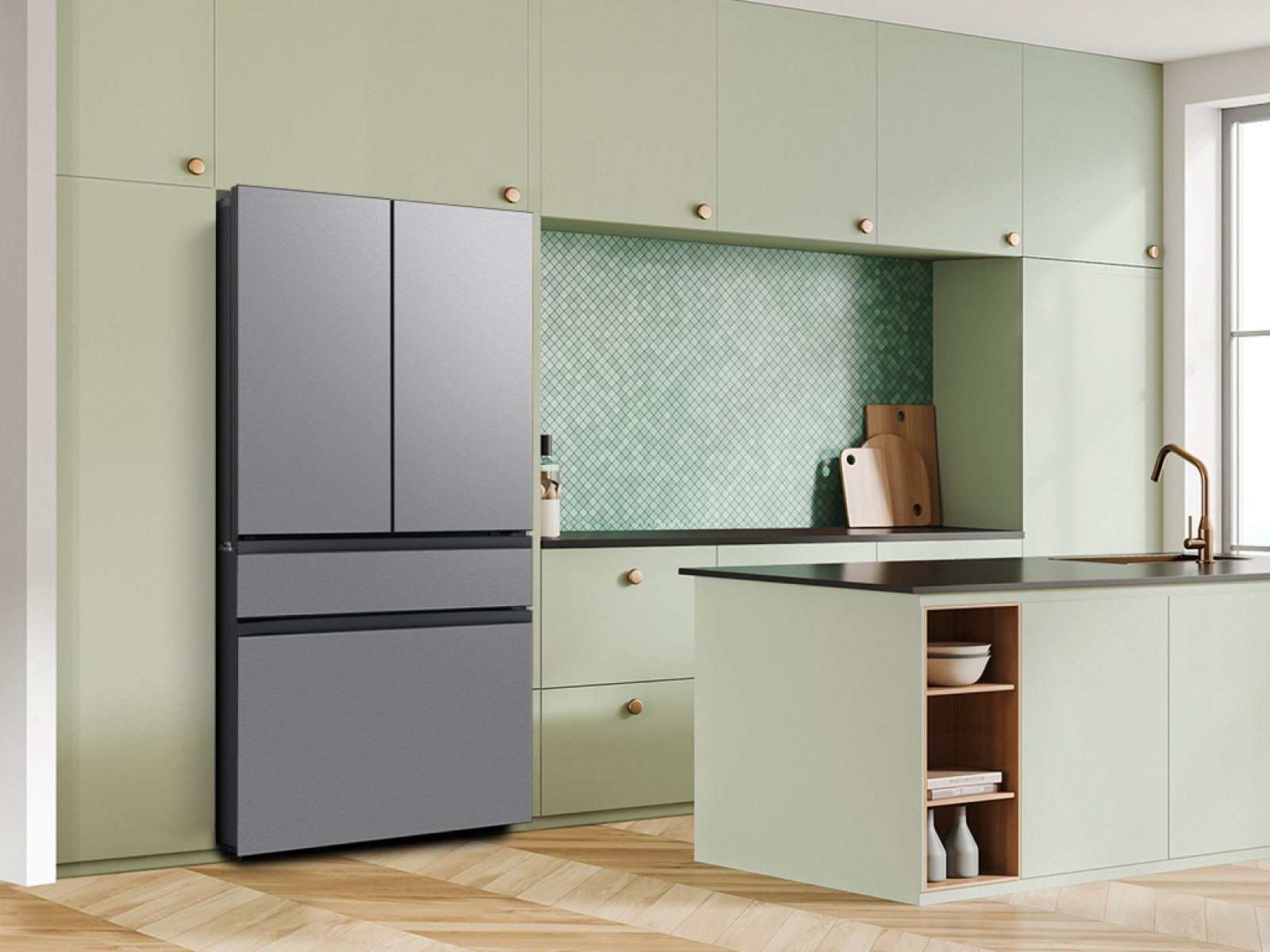 Thumbnail image of Bespoke 29 cu. ft. 4-Door French Door Refrigerator with Inner Beverage Center™ & FlexZone™ Drawer in Stainless Steel