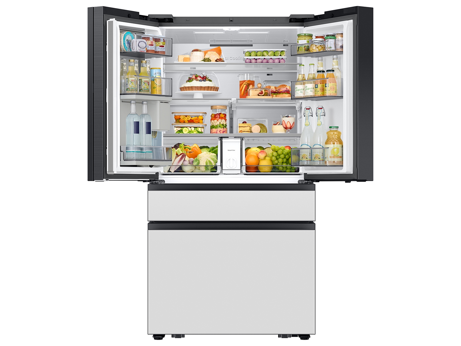 Thumbnail image of Bespoke 23 cu. ft. Counter Depth 4-Door French Door Refrigerator with AI Family Hub™+ AI Vision Inside™ in White Glass